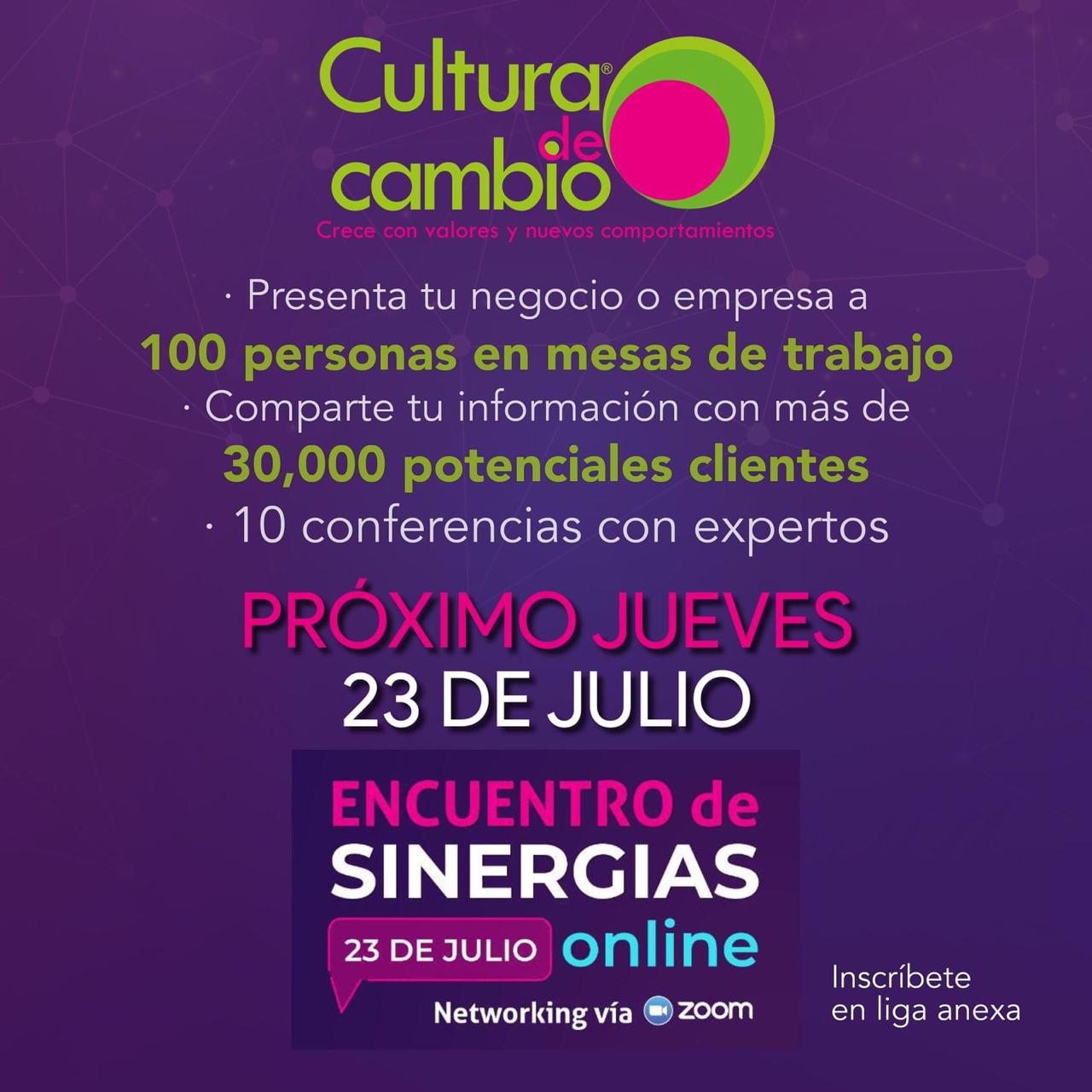 Encuentro de sinergias, julio 23: Expertos en diversos temas te ayudarán a consolidar tu empresa y tu vida. Por: Ofelia Ramos